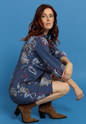 Jurken lange mouw blauw Bianca