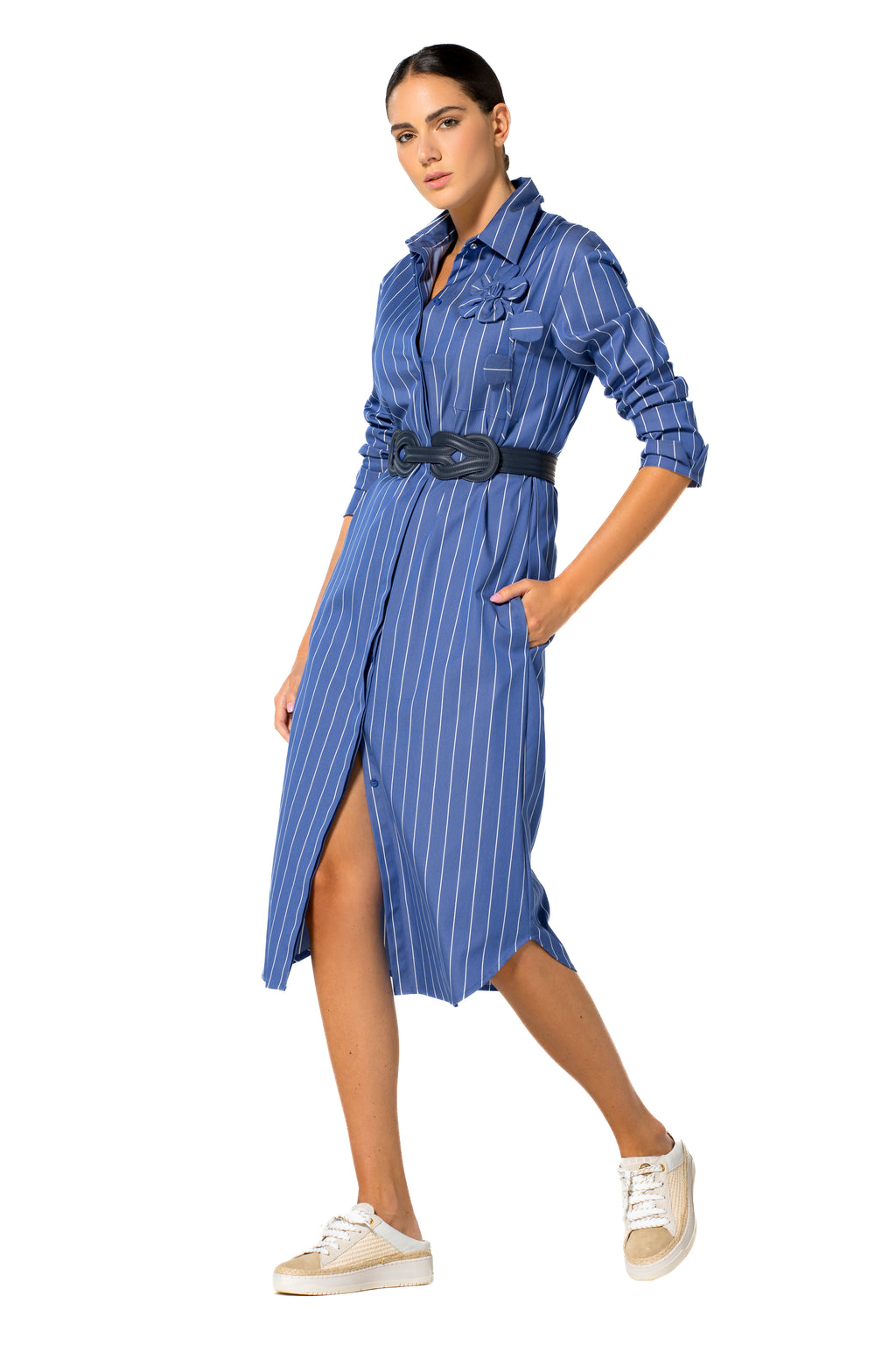 Jurken lange mouw blauw Caroline Biss