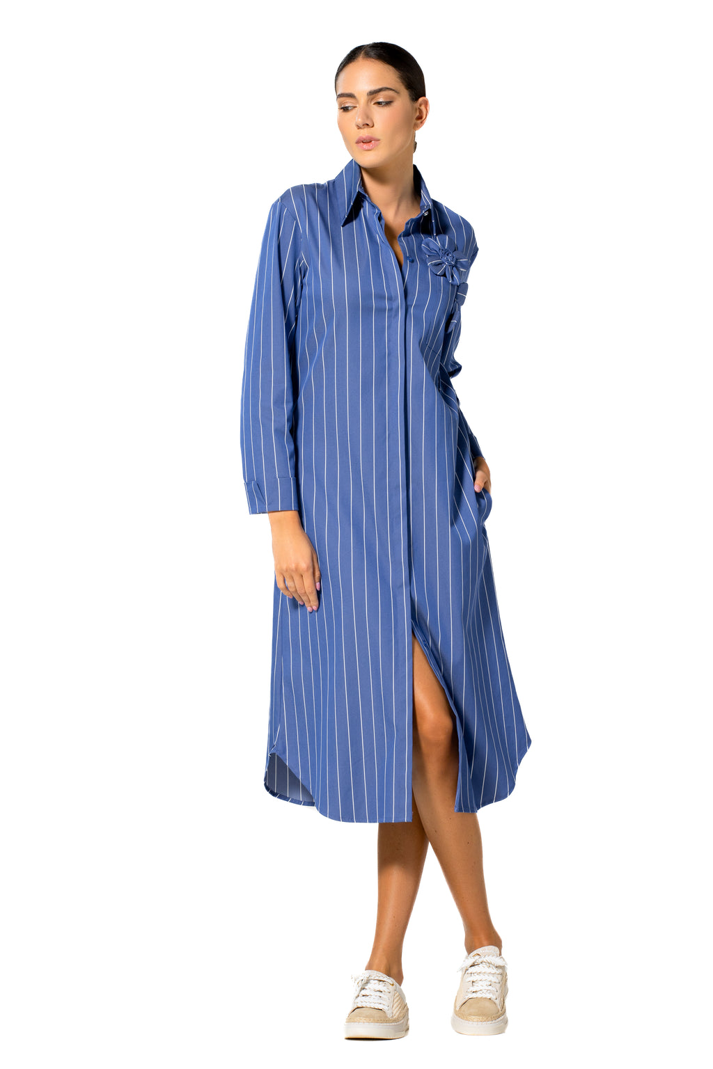 Jurken lange mouw blauw Caroline Biss