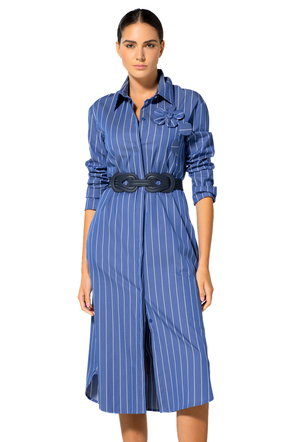 Jurken lange mouw blauw Caroline Biss