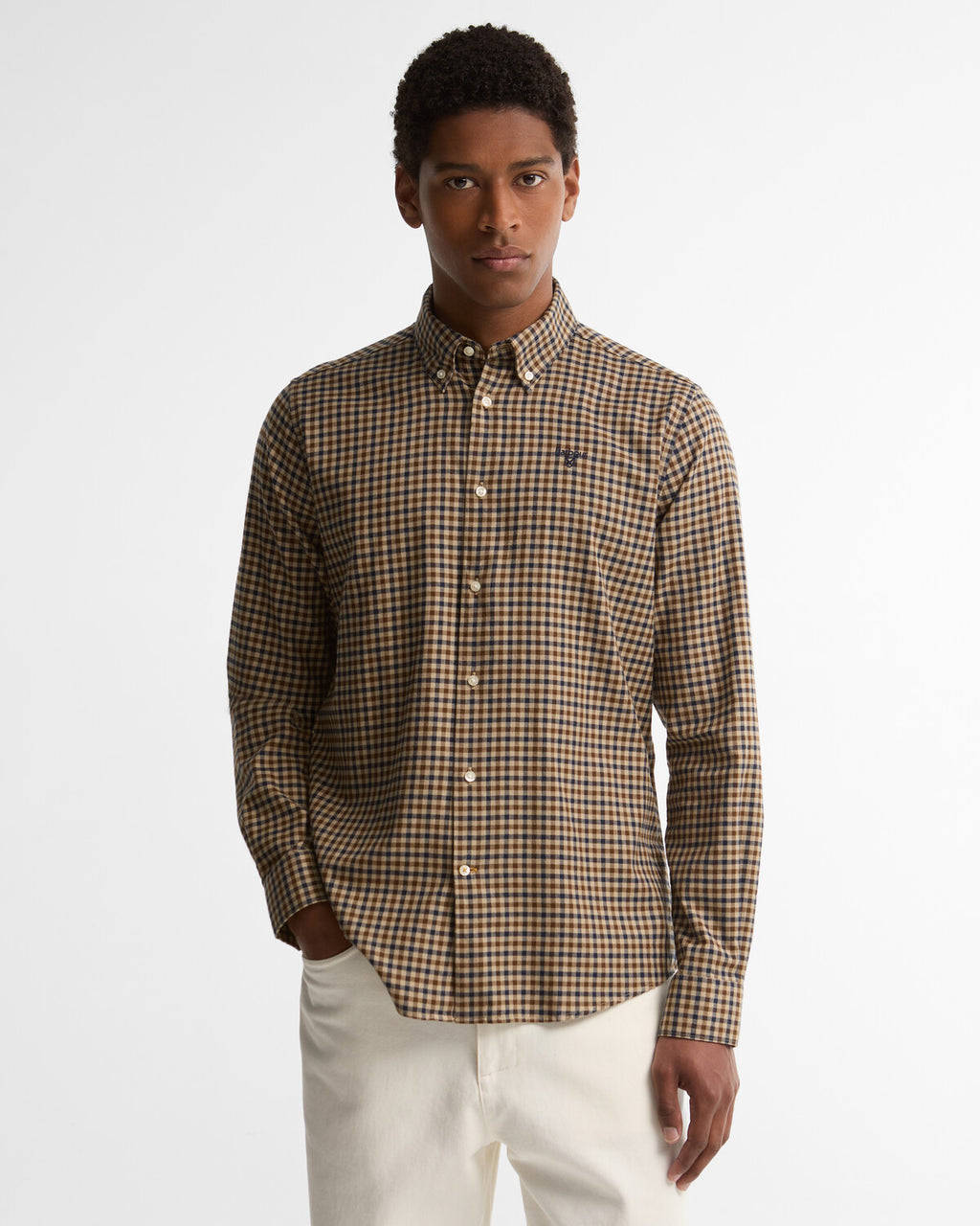 Hemden lange mouw bruin Barbour