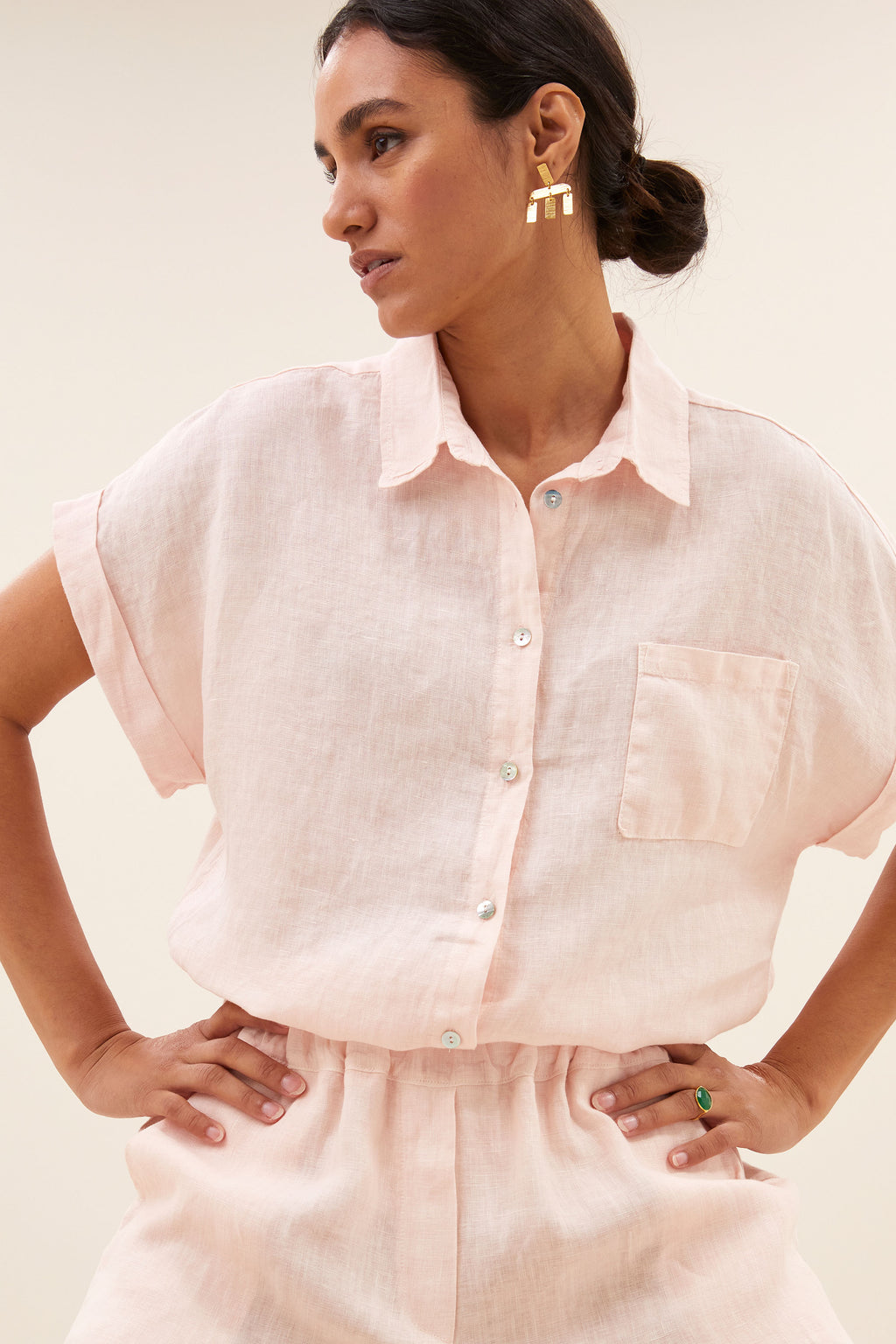 Blouses korte mouw roze by-bar