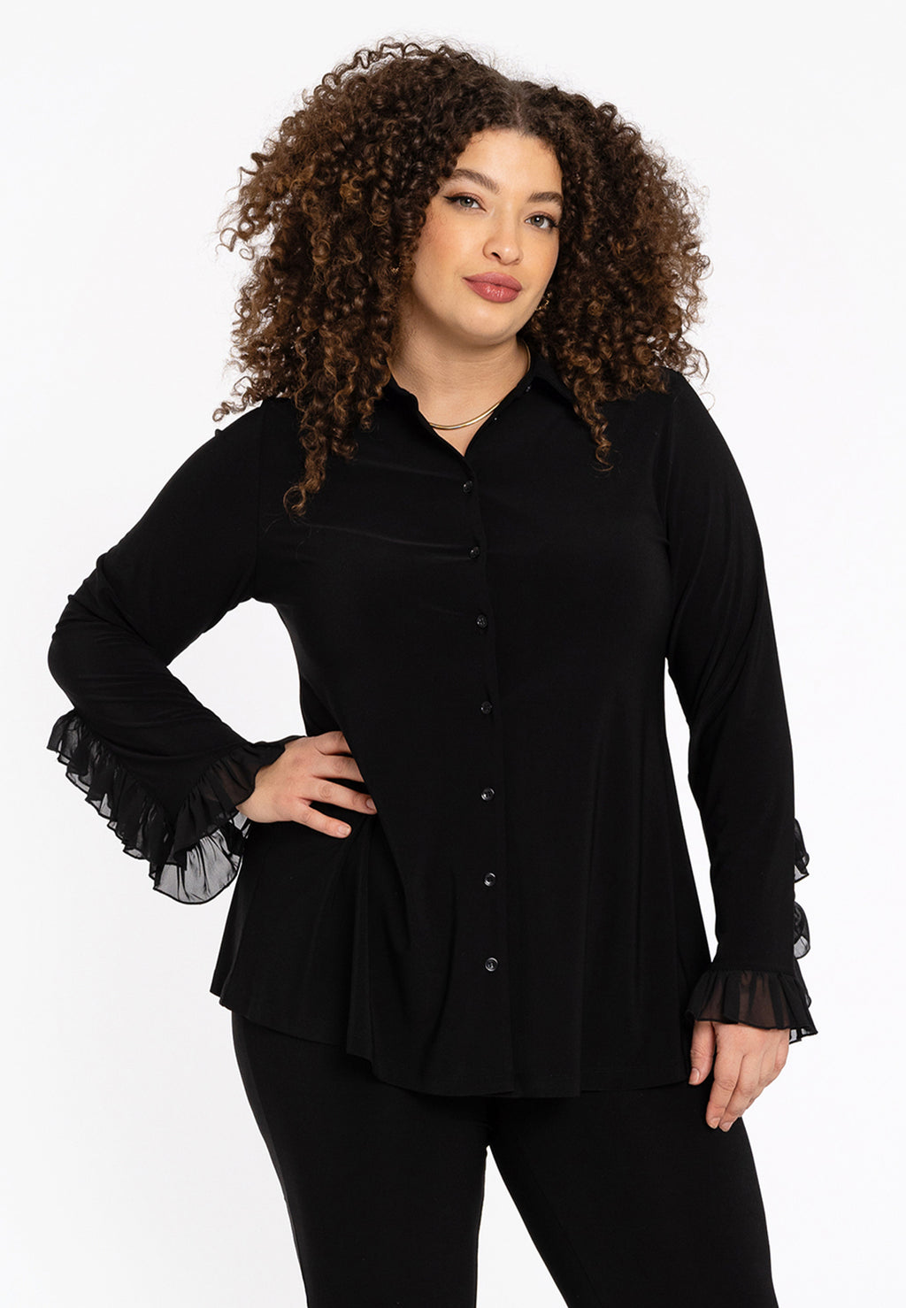 Blouses lange mouw zwart Yoek