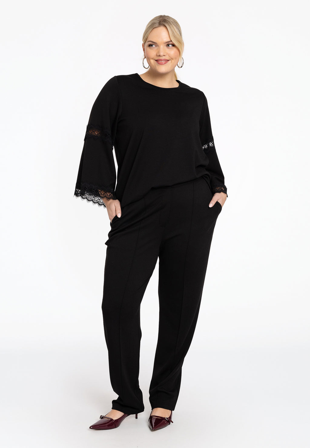 Blouses lange mouw zwart Yoek