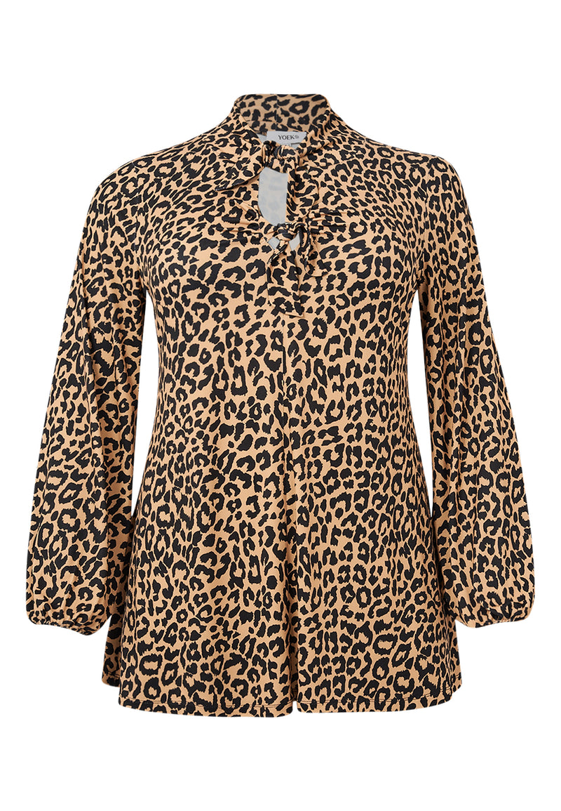 Blouses lange mouw bruin Yoek