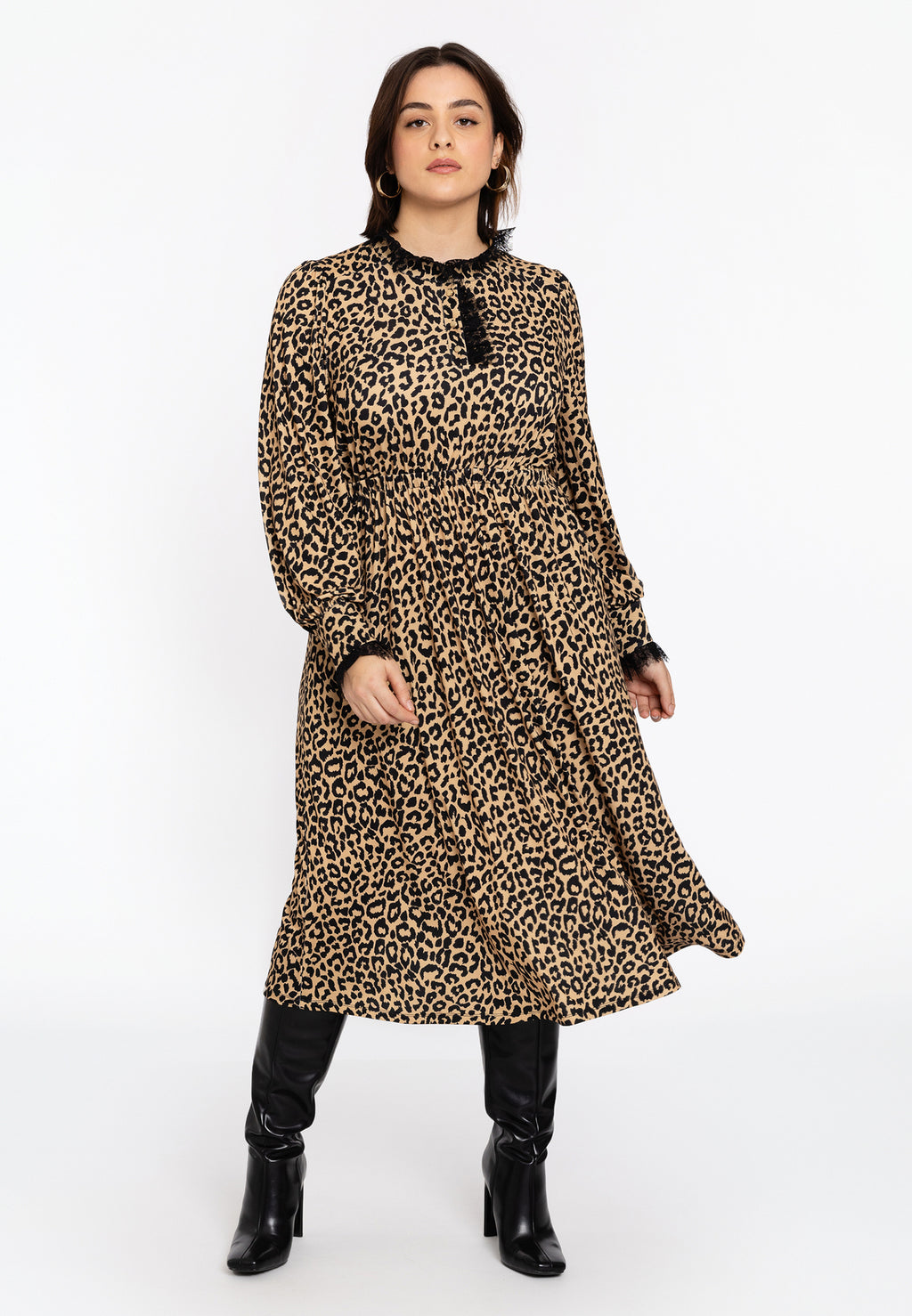 Jurken lange mouw bruin Yoek