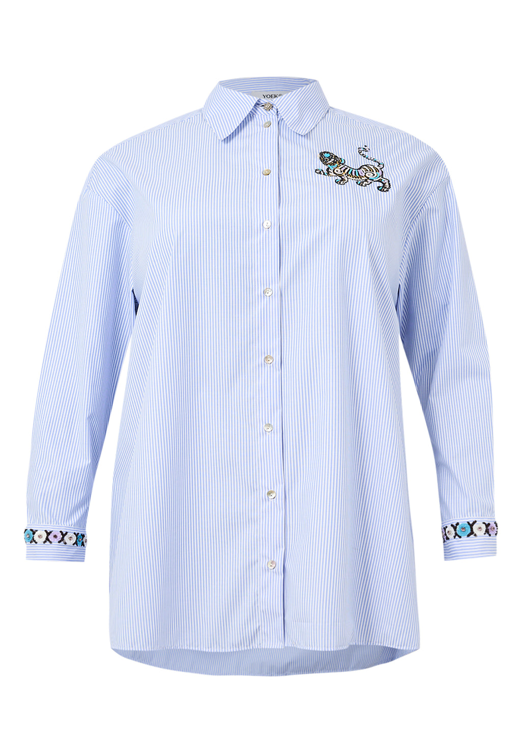 Blouses lange mouw blauw Yoek