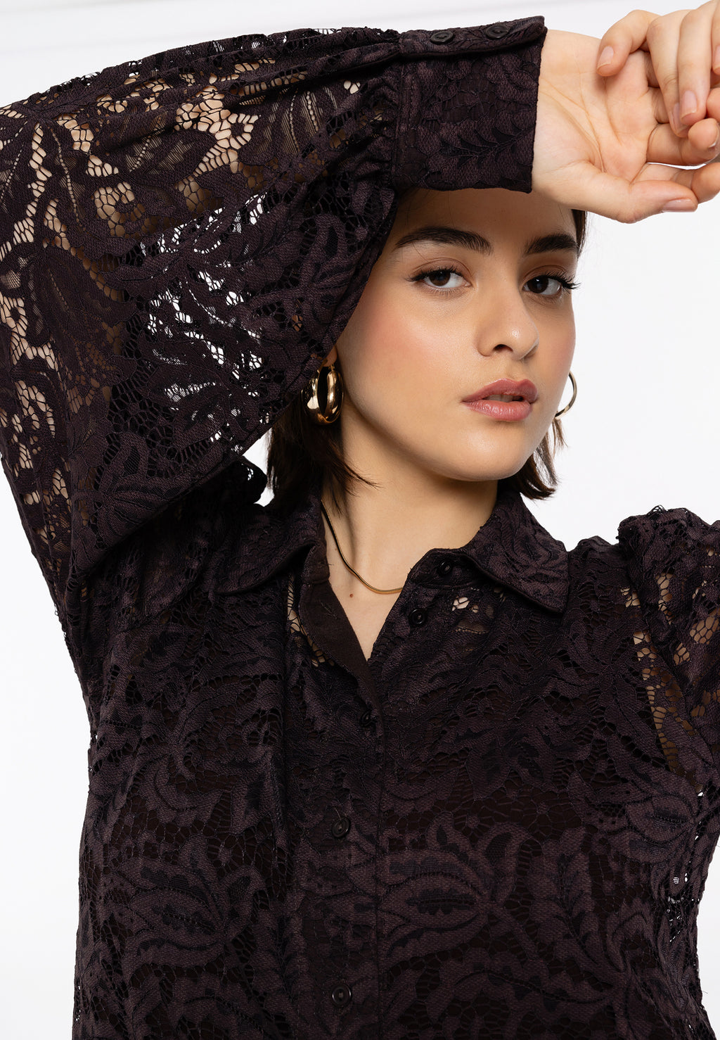 Blouses lange mouw bruin Yoek