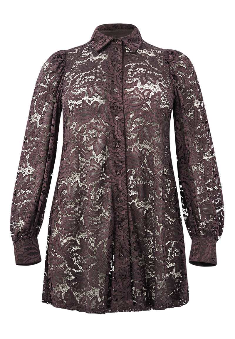 Blouses lange mouw bruin Yoek