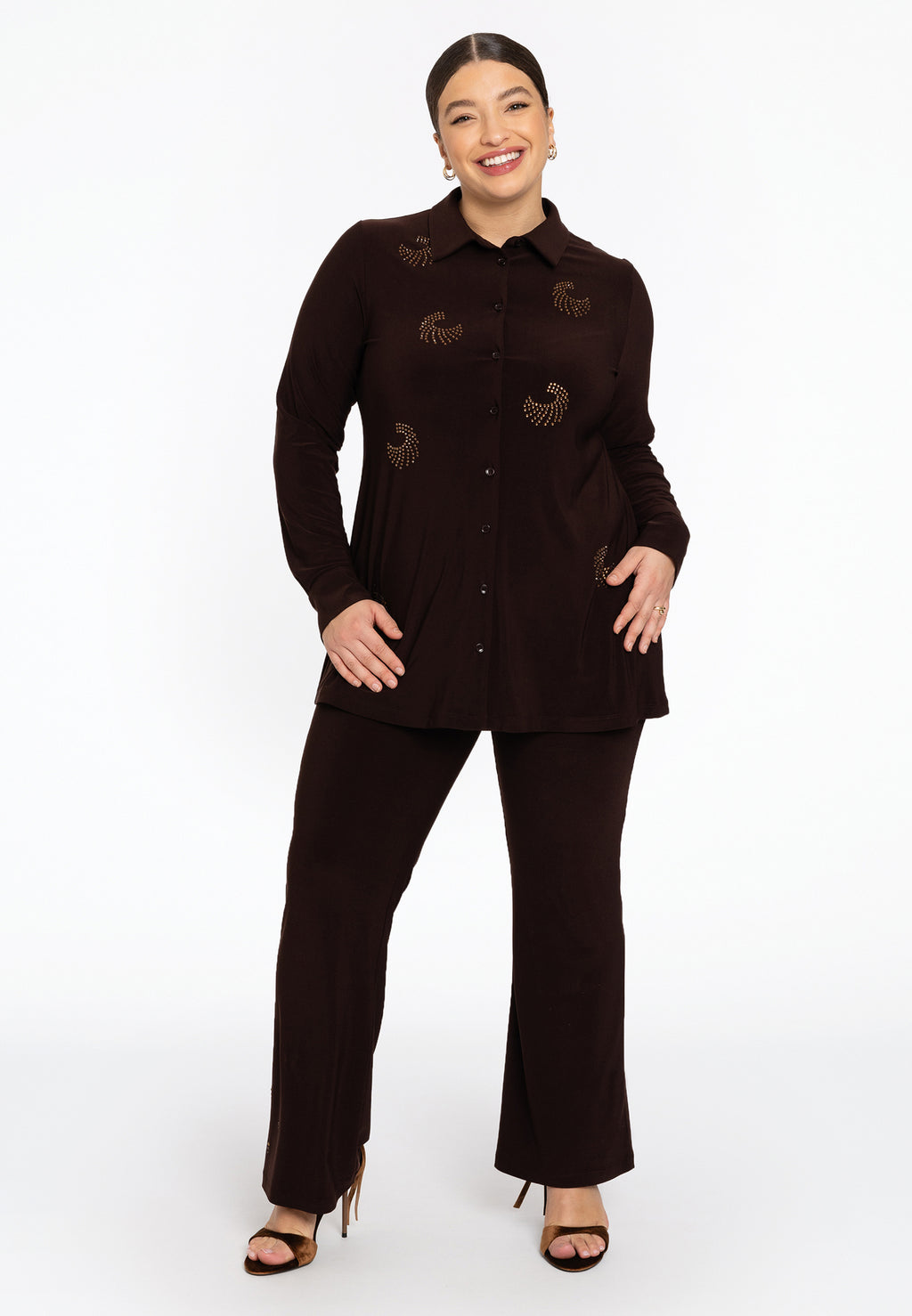 Blouses lange mouw bruin Yoek