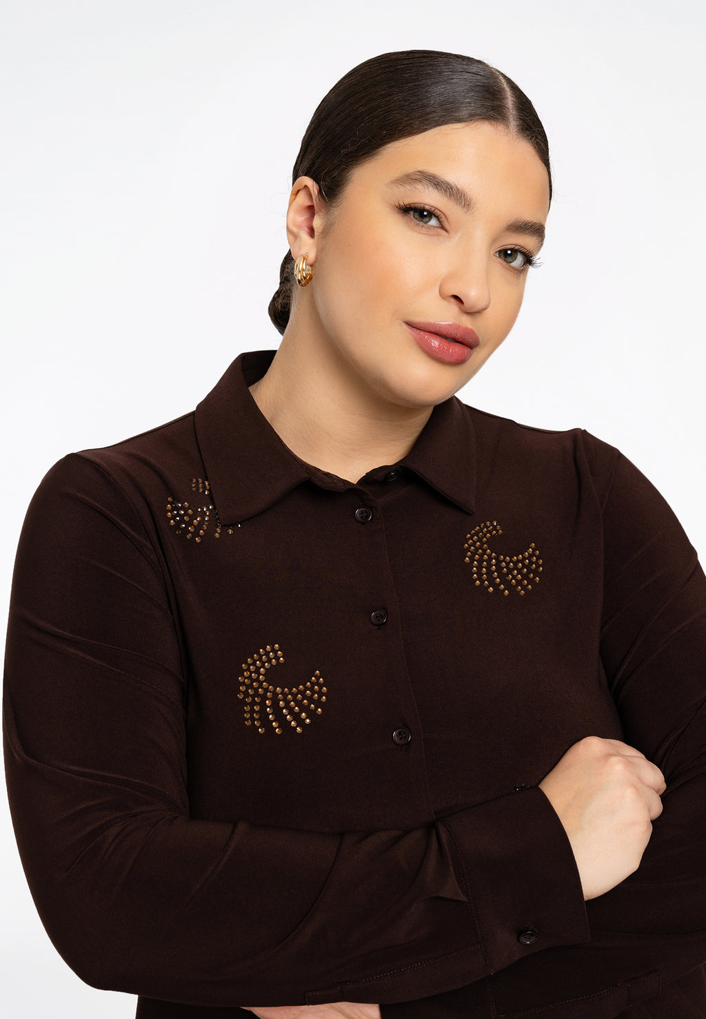 Blouses lange mouw bruin Yoek