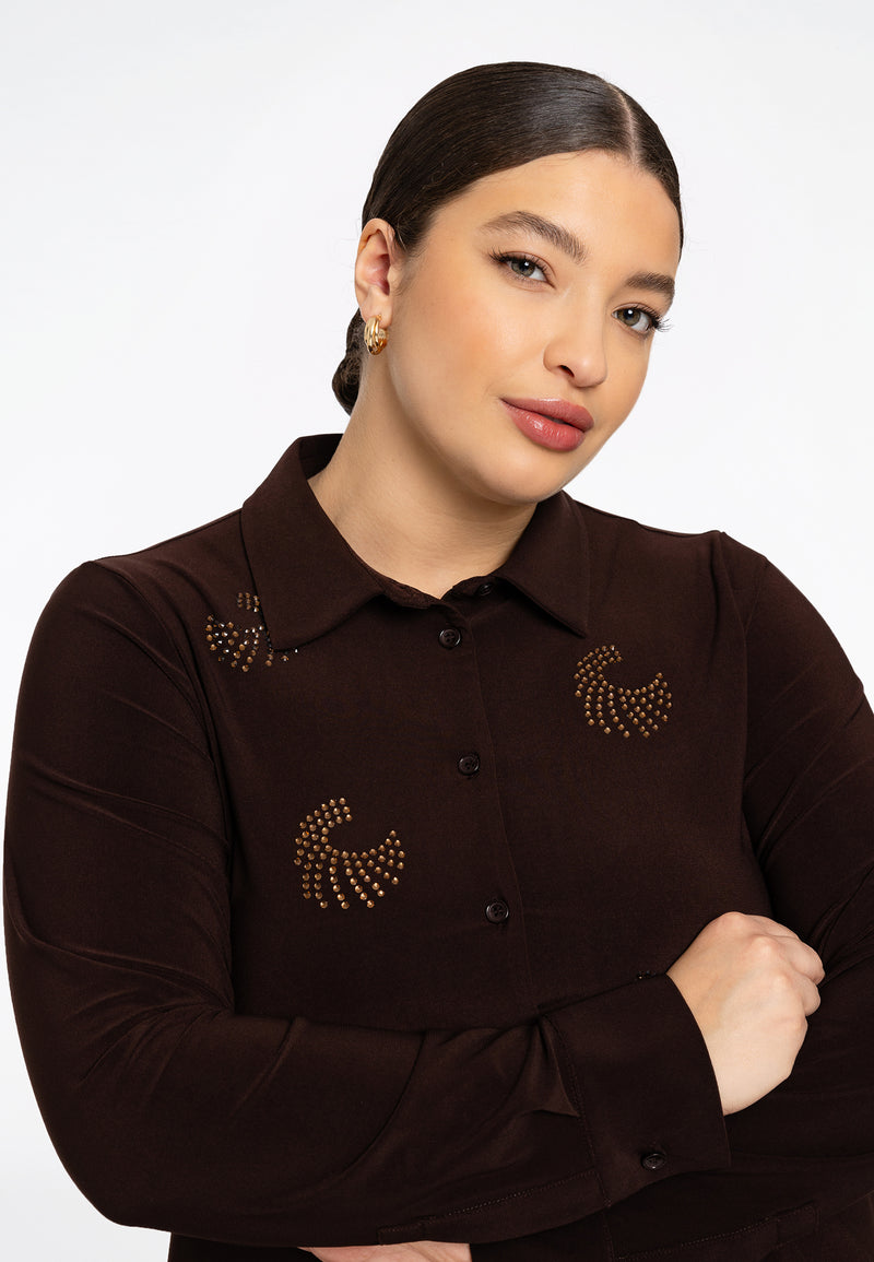 Blouses lange mouw bruin Yoek