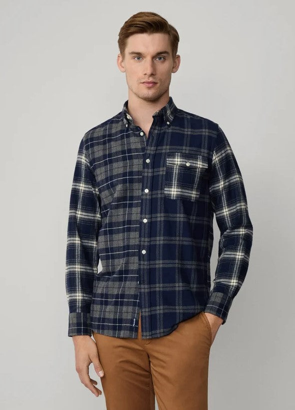 Hemden lange mouw navy Façonnable