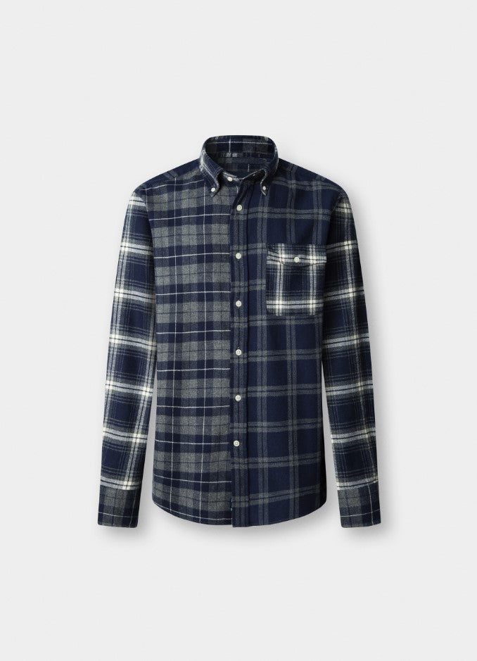 Hemden lange mouw navy Façonnable