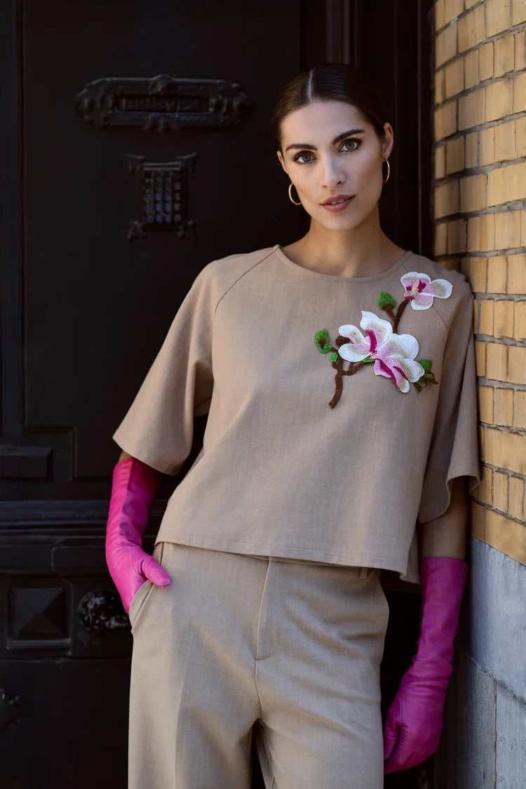 Blouses korte mouw beige Dame Blanche