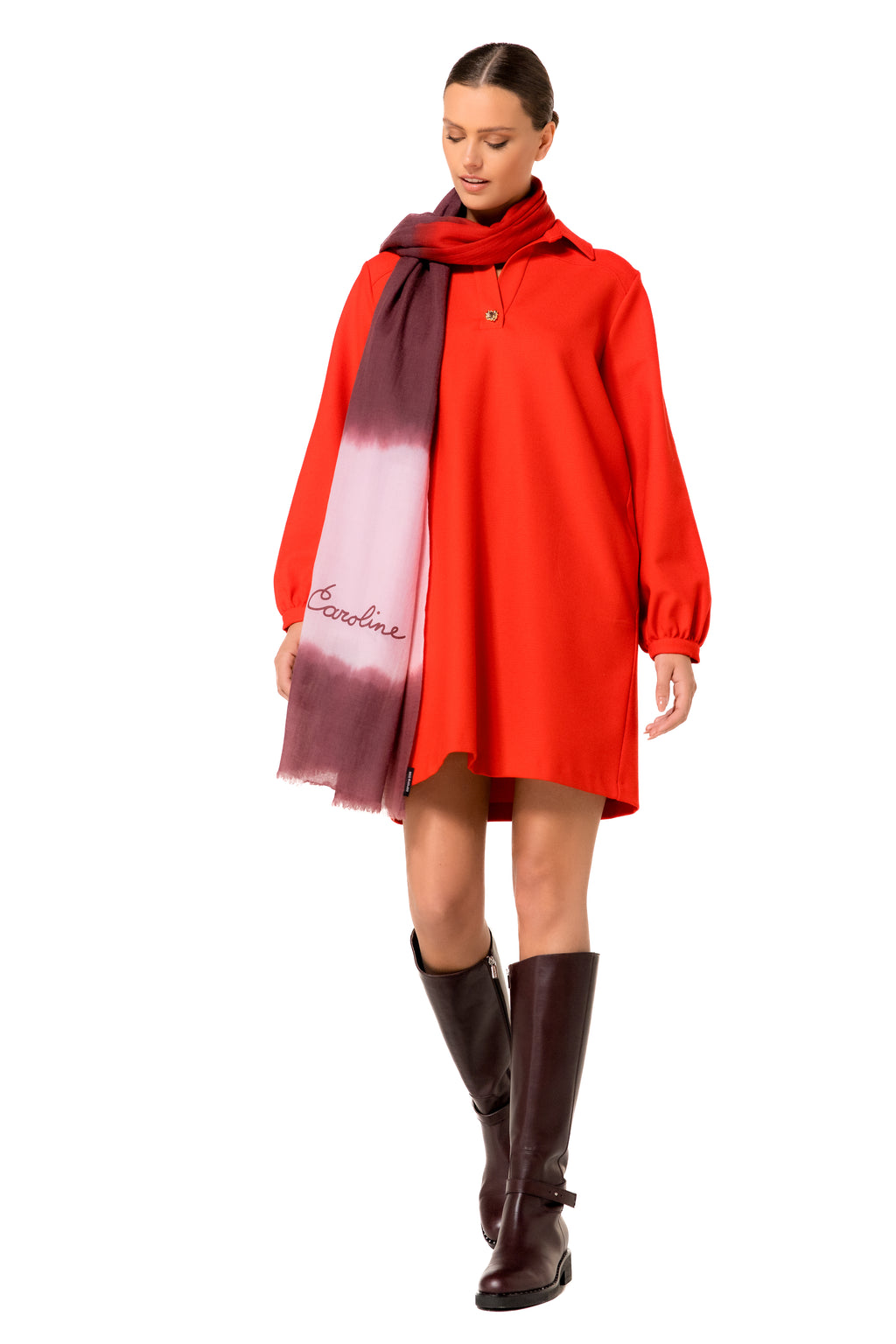 Jurken lange mouw rood Caroline Biss