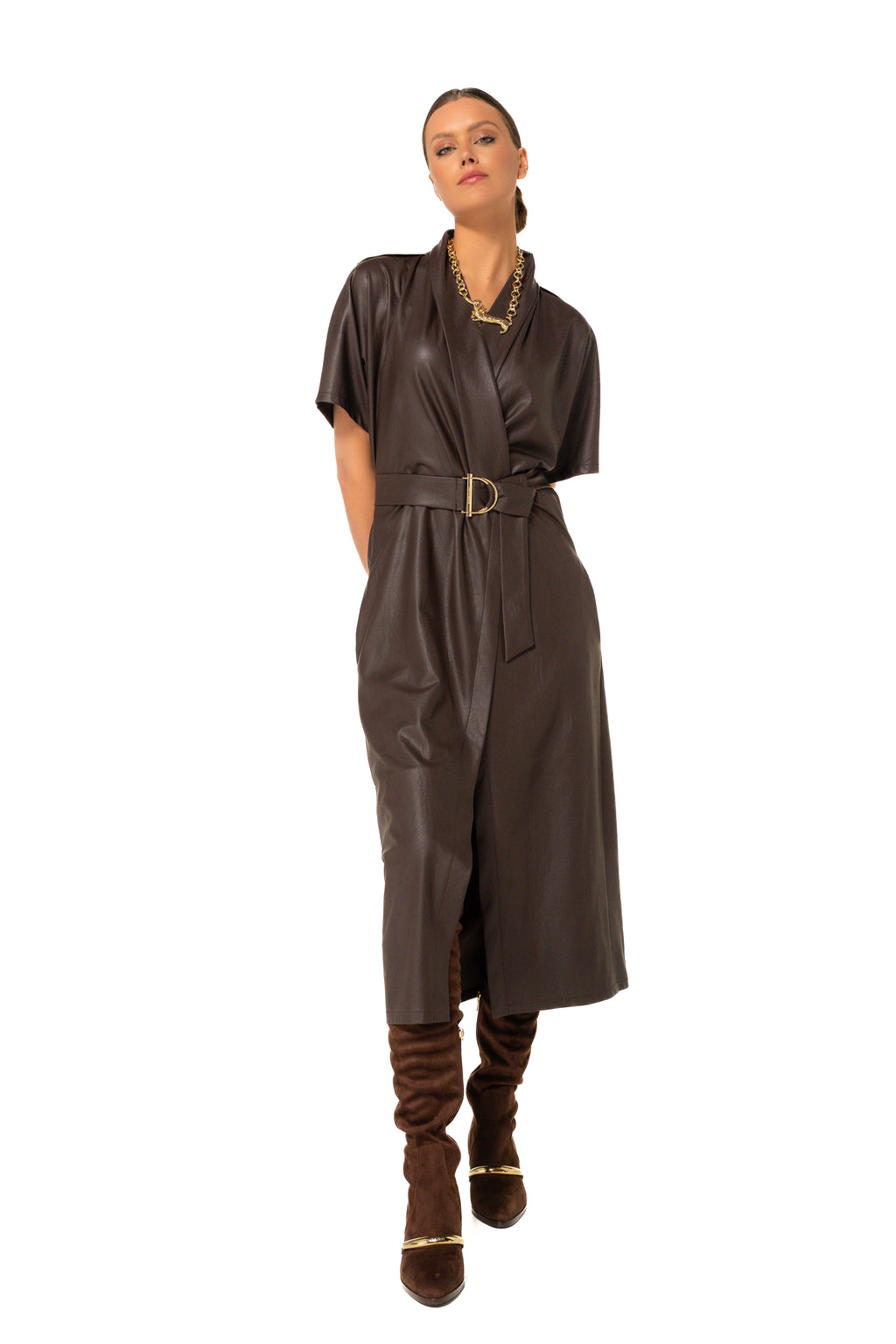 Jurken korte mouw bruin Caroline Biss