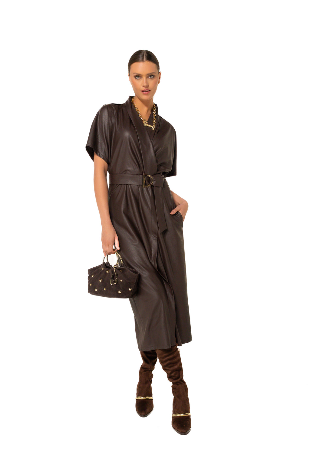 Jurken korte mouw bruin Caroline Biss