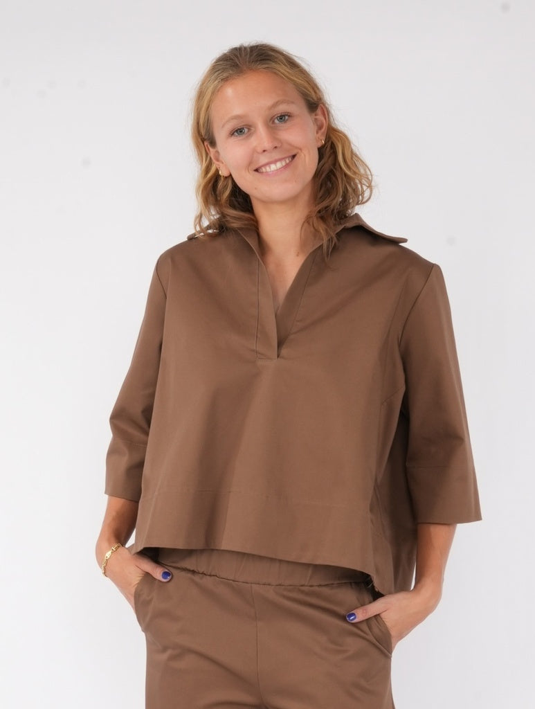 Blouses korte mouw bruin BLACK ROSE