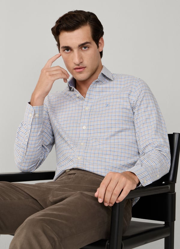 Hemden lange mouw blauw Hackett London
