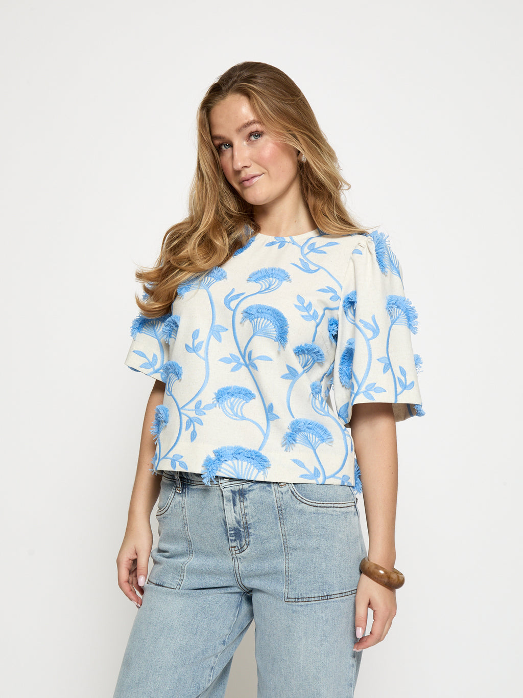 Blouses korte mouw blauw Minus