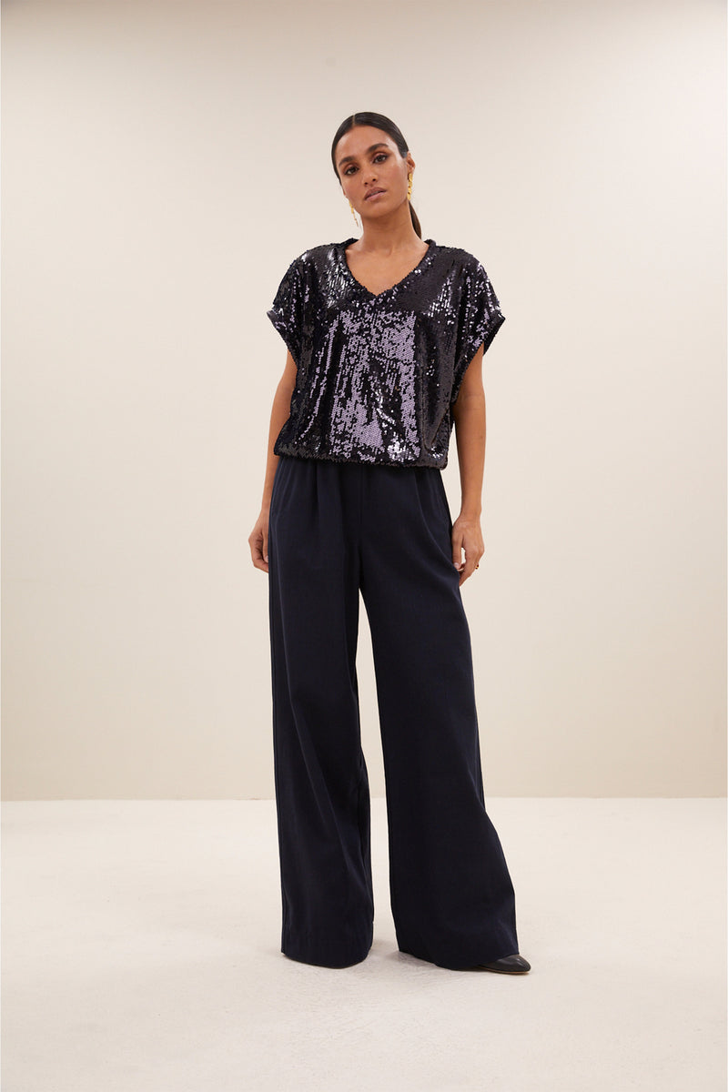 Blouses korte mouw navy by-bar