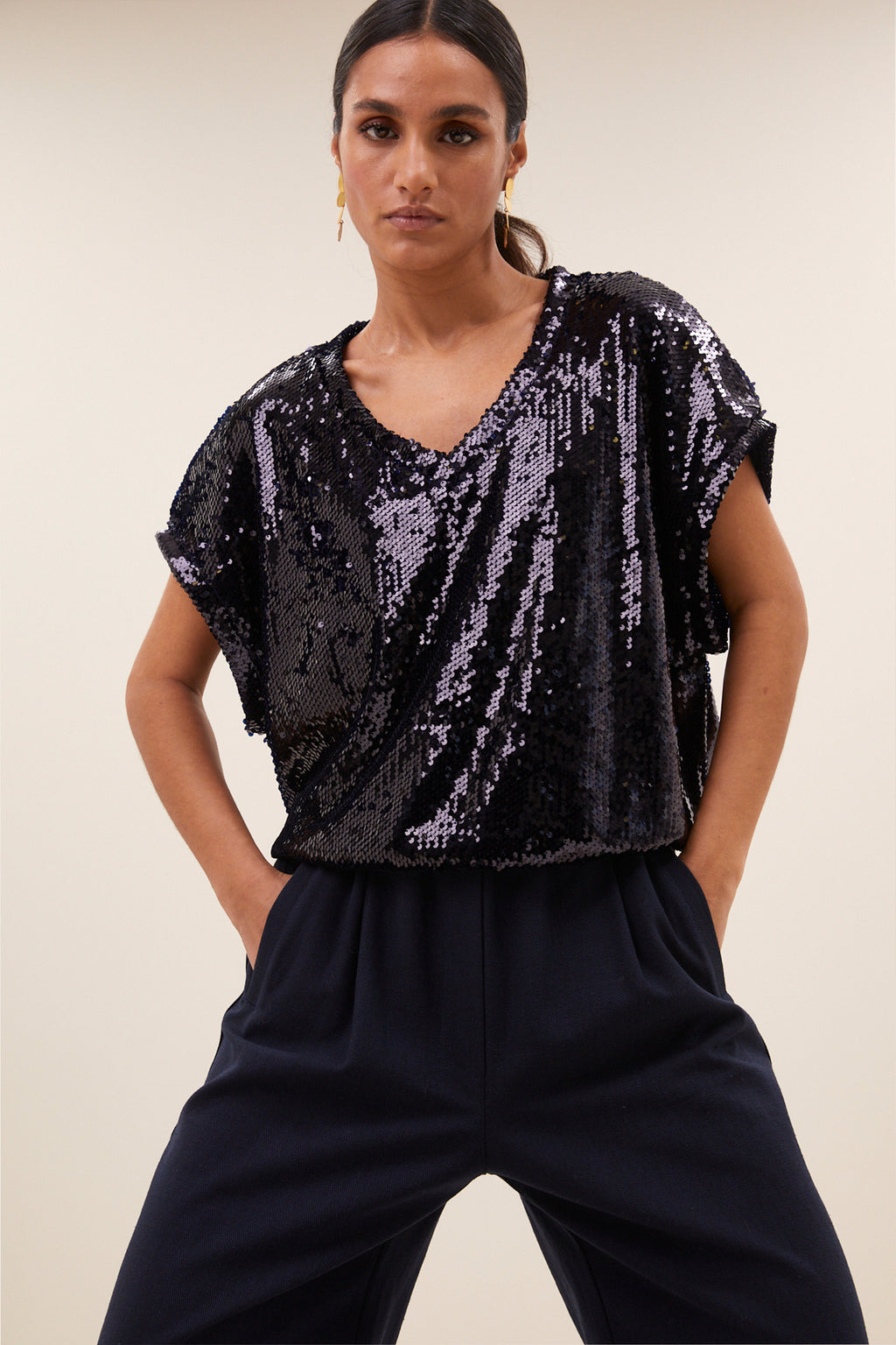 Blouses korte mouw navy by-bar