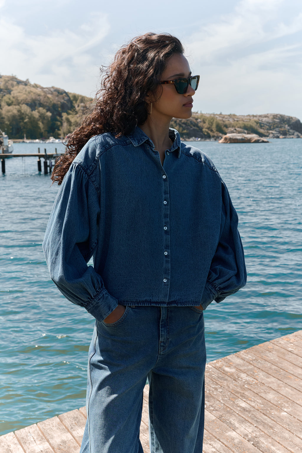 Blouses lange mouw blauw by-bar