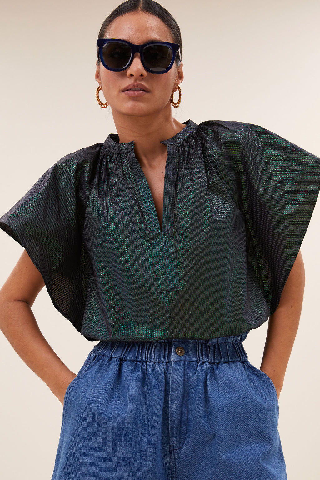 Blouses korte mouw groen by-bar