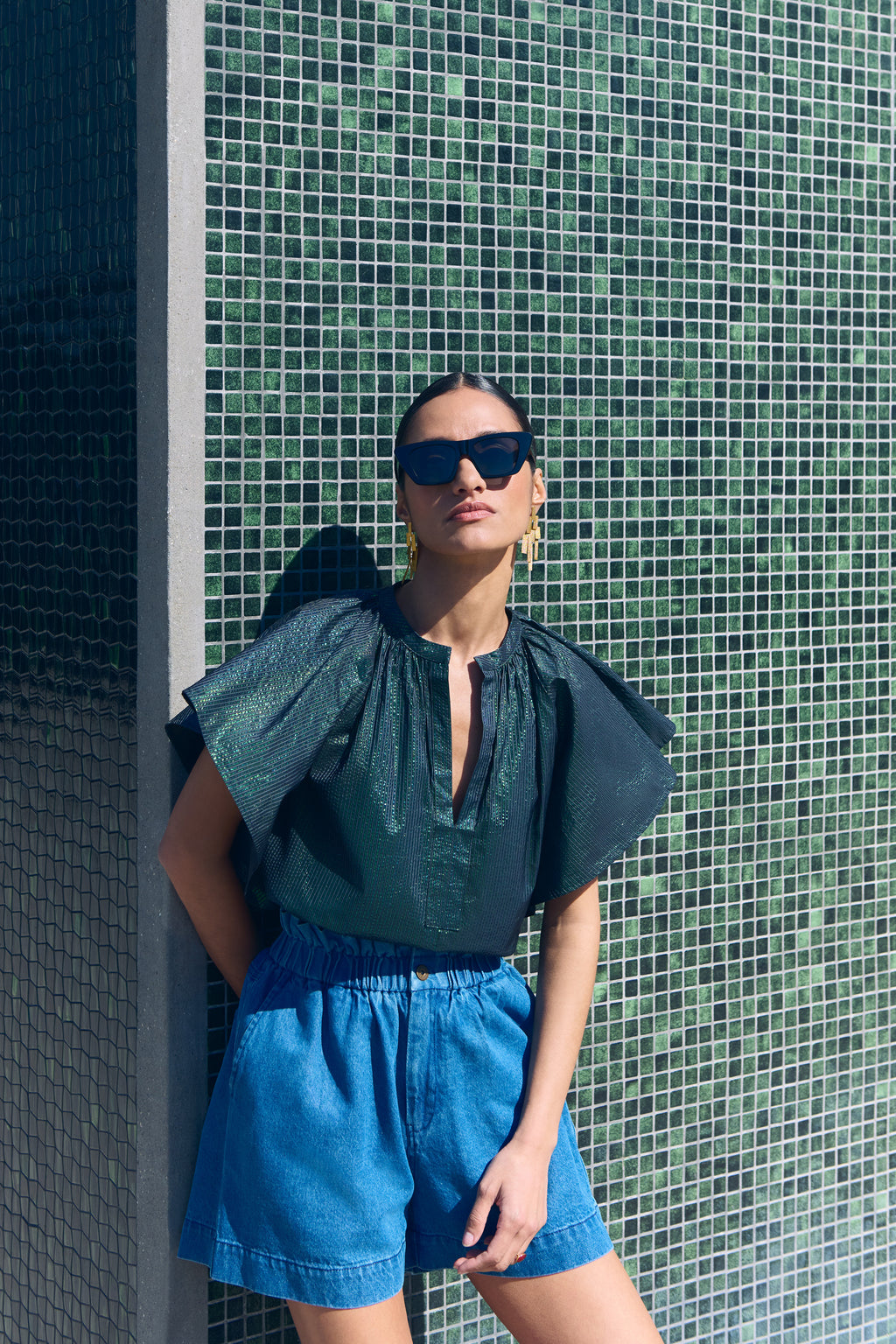 Blouses korte mouw groen by-bar