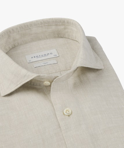 Hemden lange mouw beige Profuomo