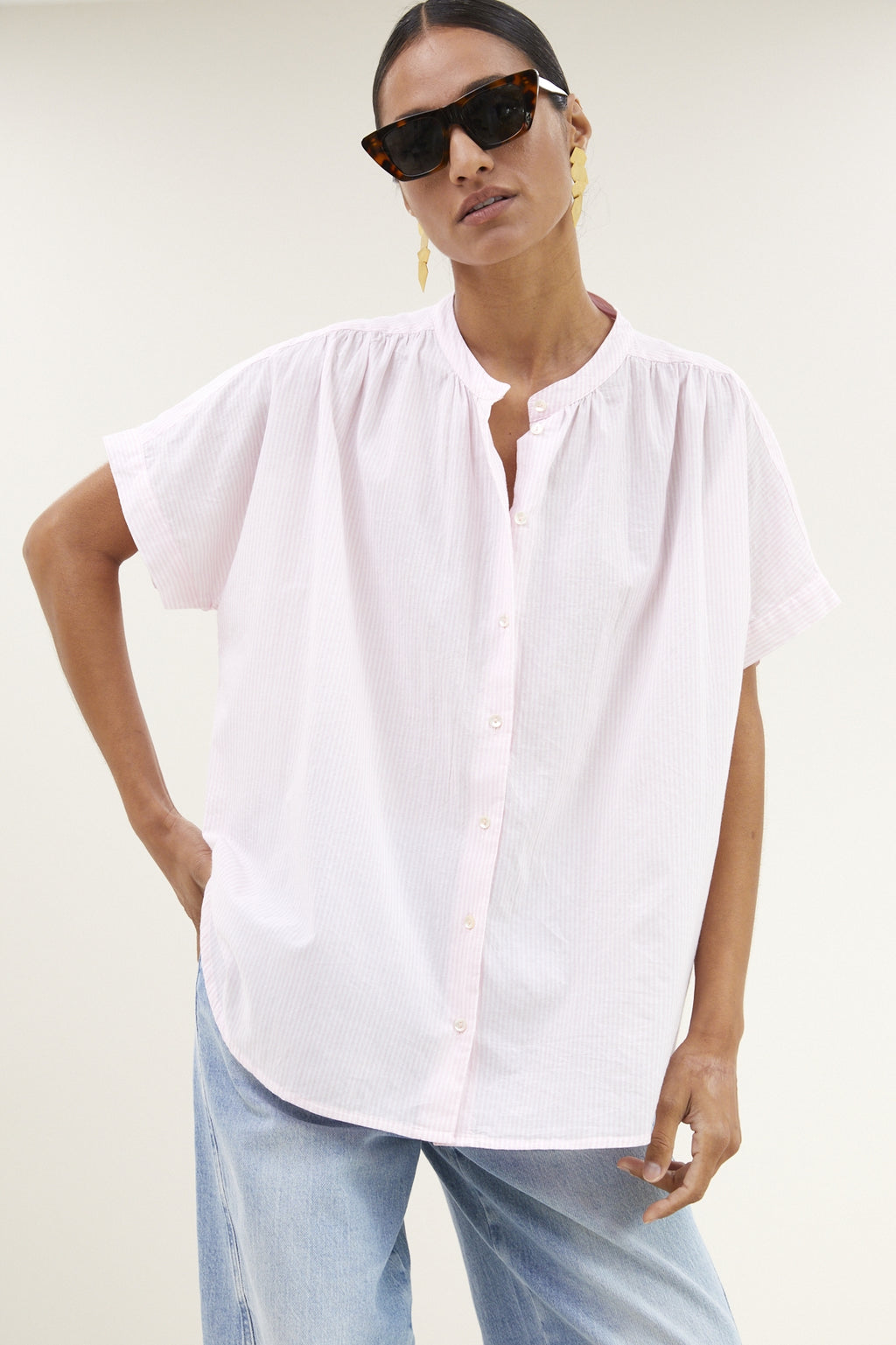 Blouses korte mouw roze by-bar