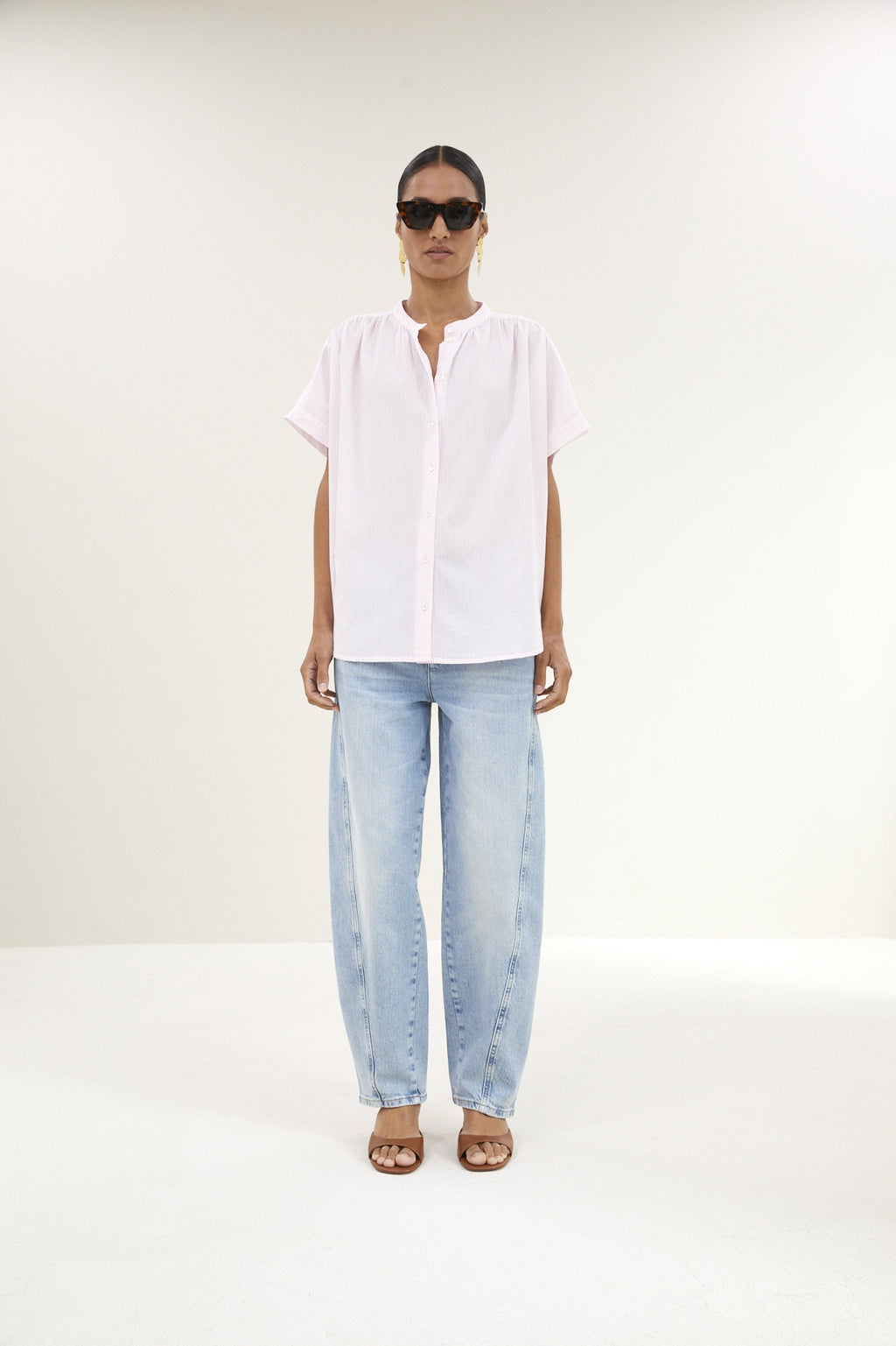 Blouses korte mouw roze by-bar