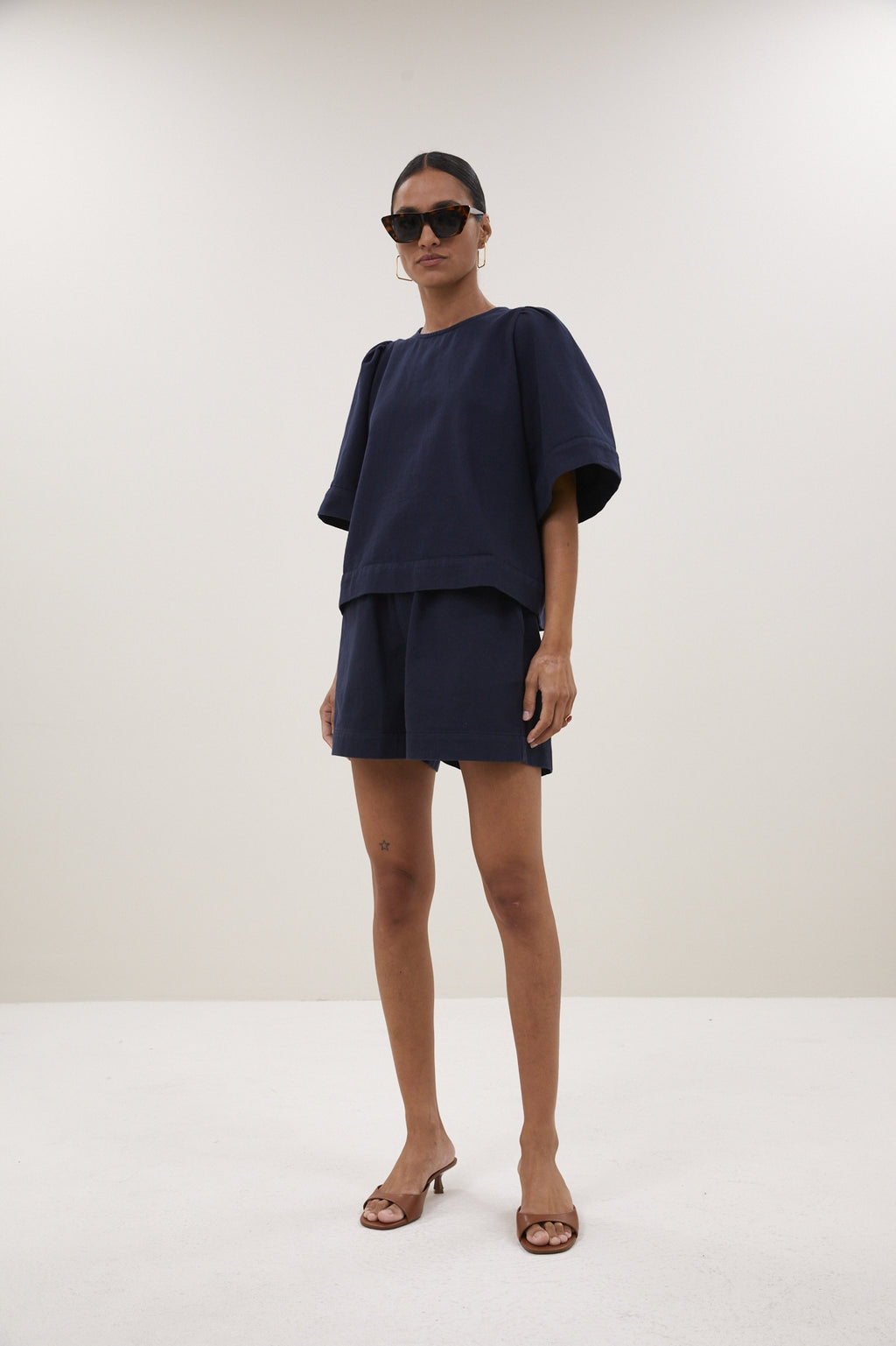 Blouses korte mouw navy by-bar