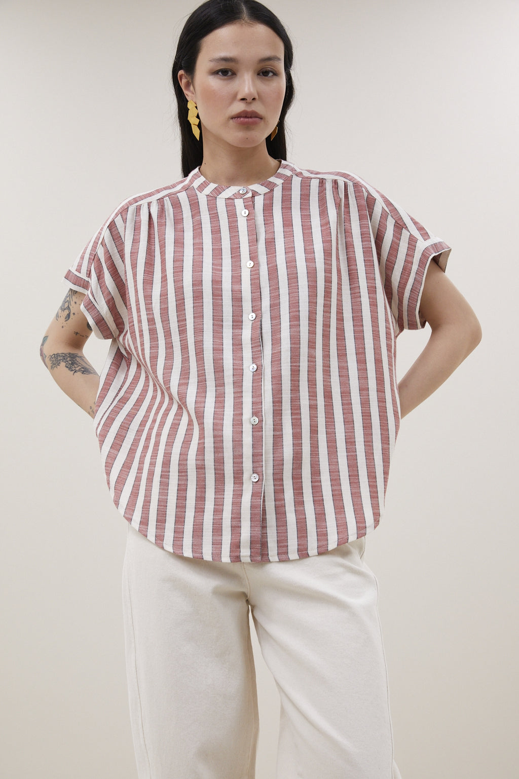 Blouses korte mouw rood by-bar