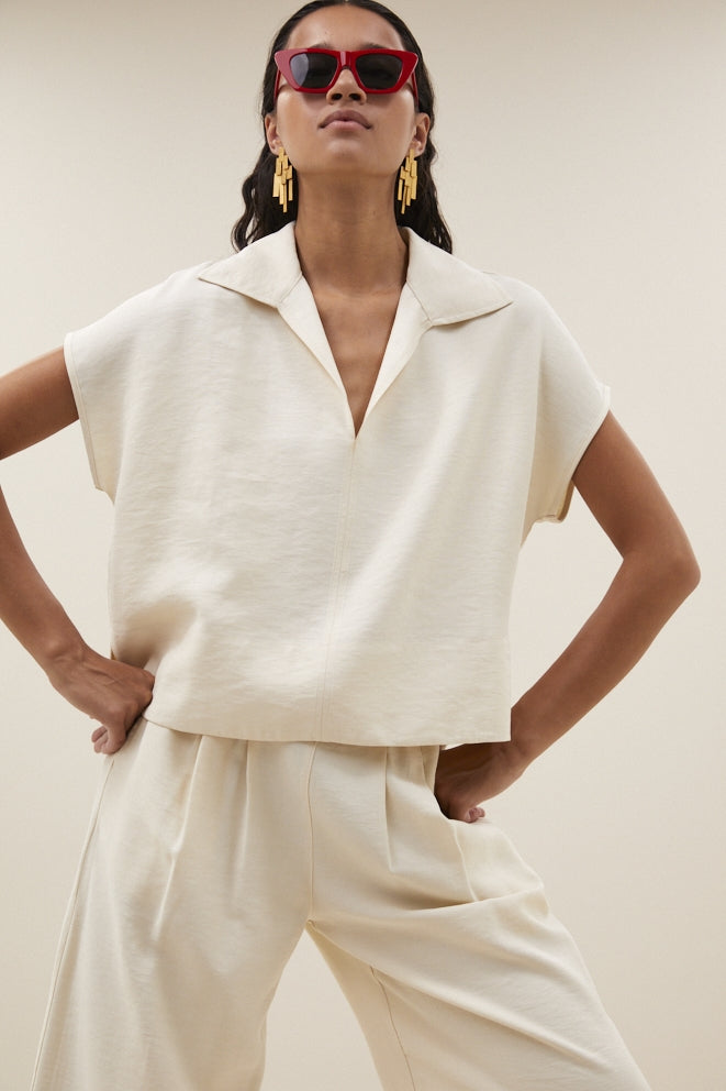 Blouses korte mouw beige by-bar