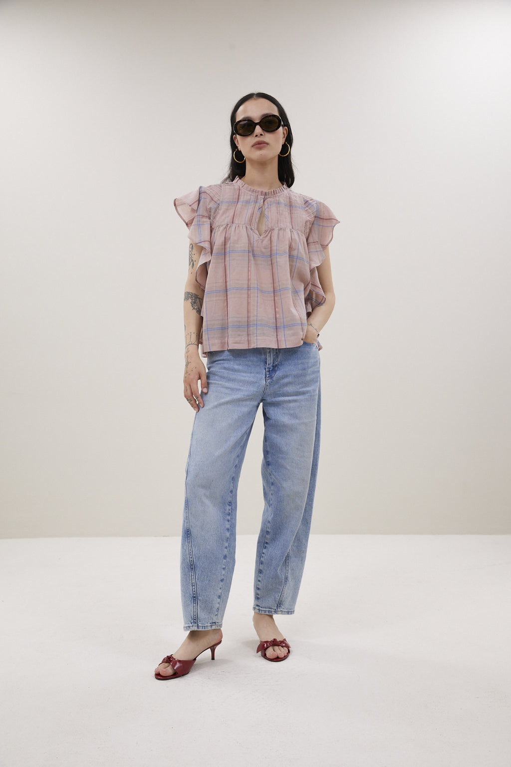 Blouses korte mouw roze by-bar