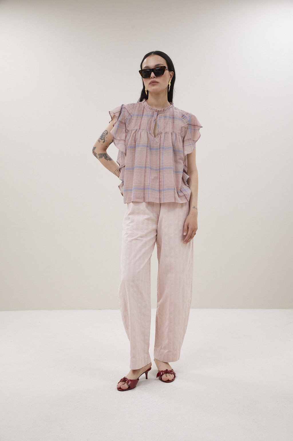 Blouses korte mouw roze by-bar