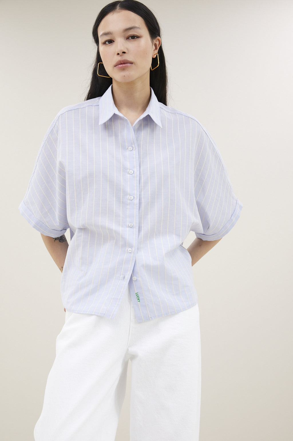 Blouses korte mouw blauw by-bar