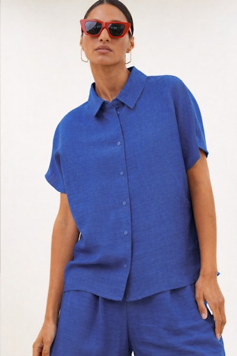 Blouses korte mouw blauw by-bar