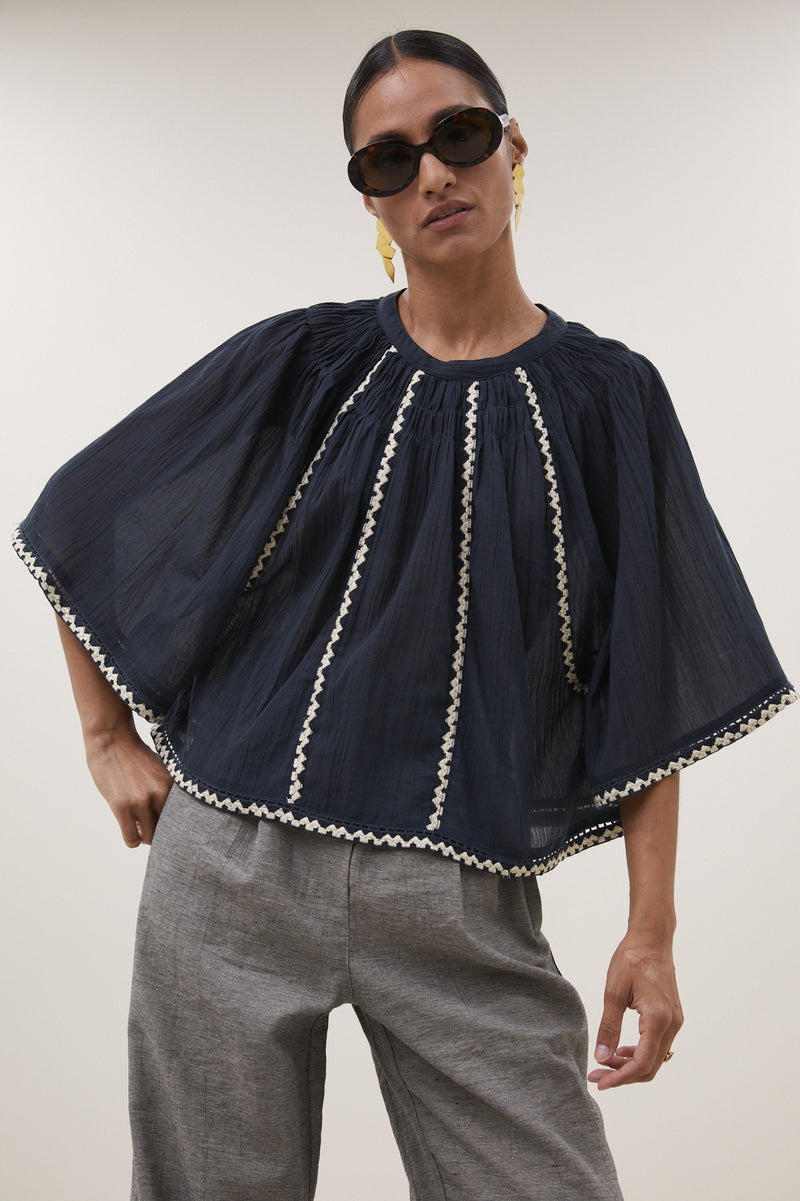 Blouses korte mouw grijs by-bar