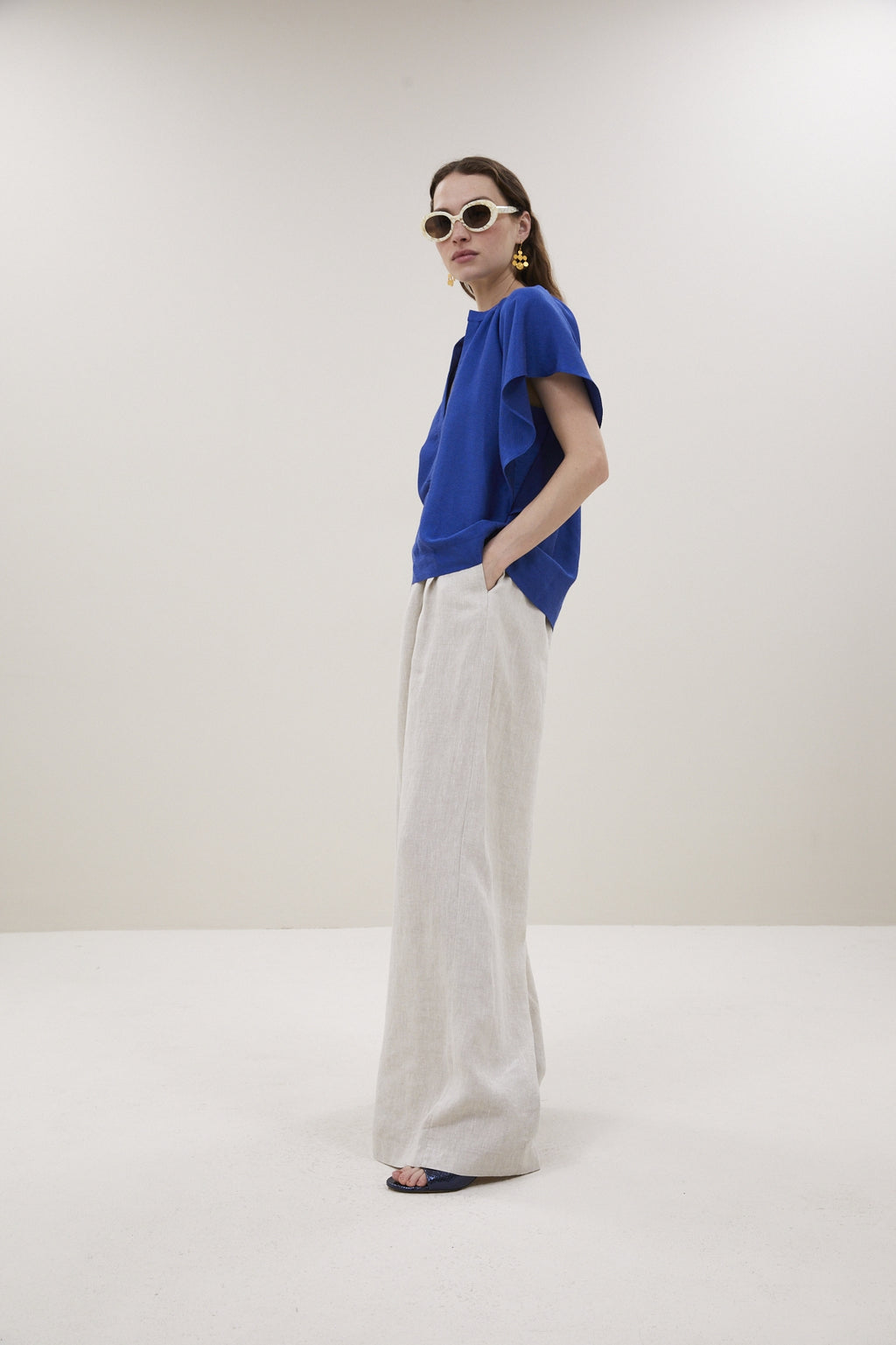 Blouses korte mouw blauw by-bar