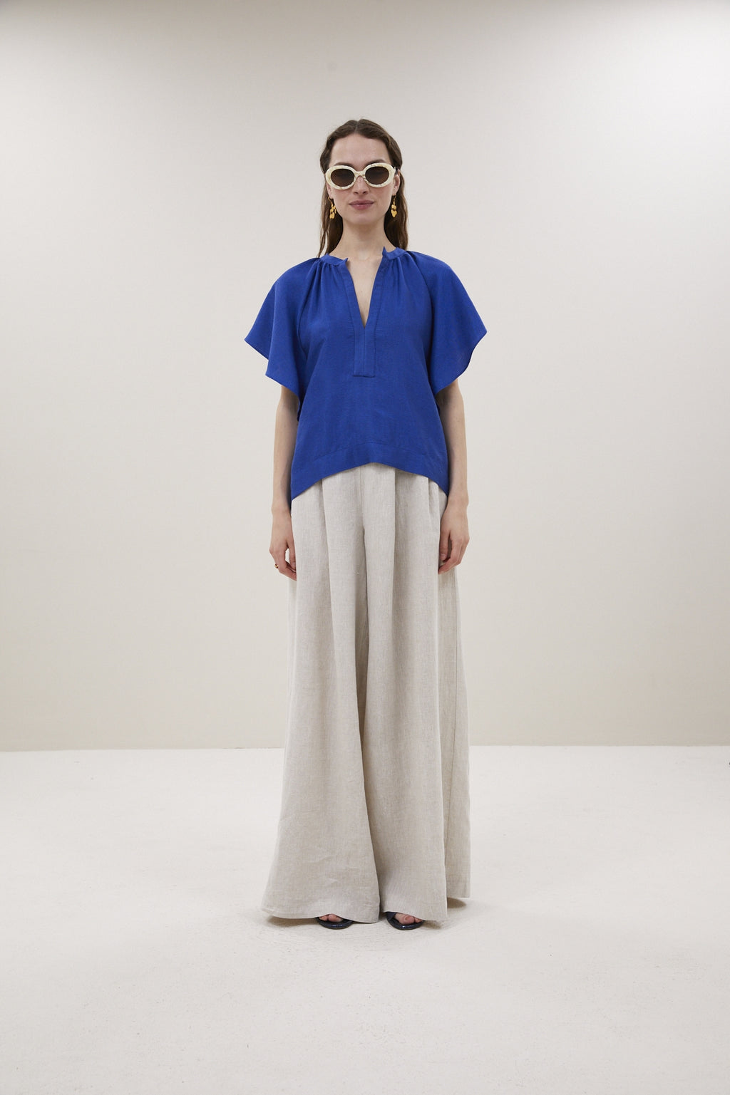 Blouses korte mouw blauw by-bar