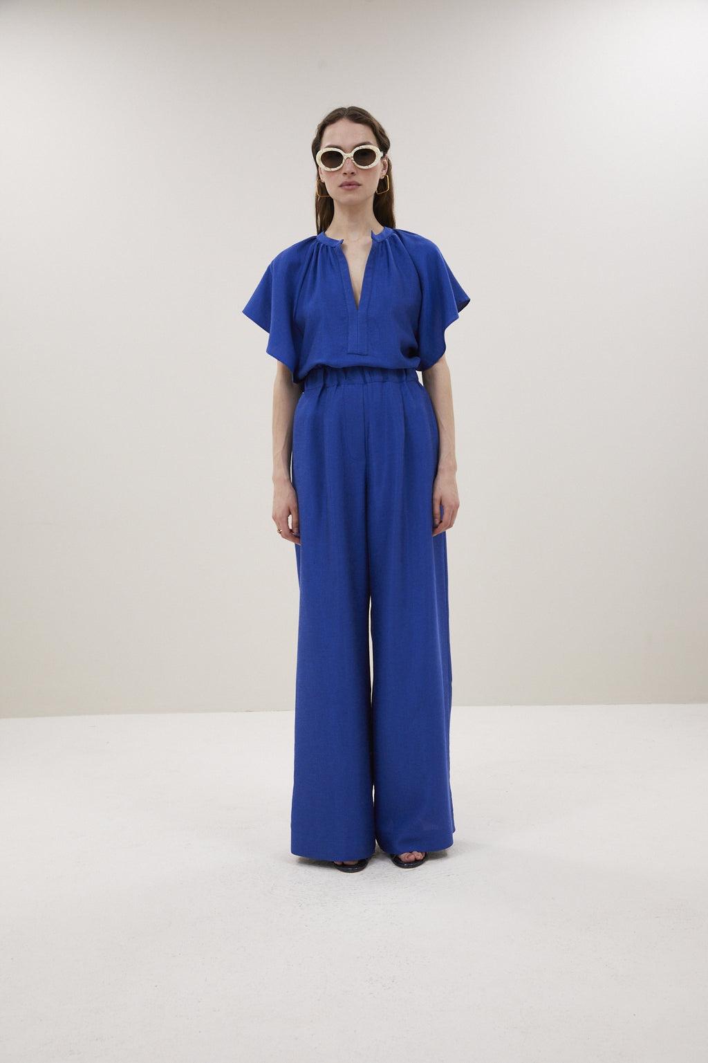 Blouses korte mouw blauw by-bar