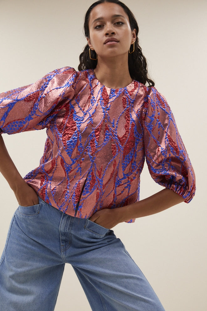 Blouses korte mouw roze by-bar