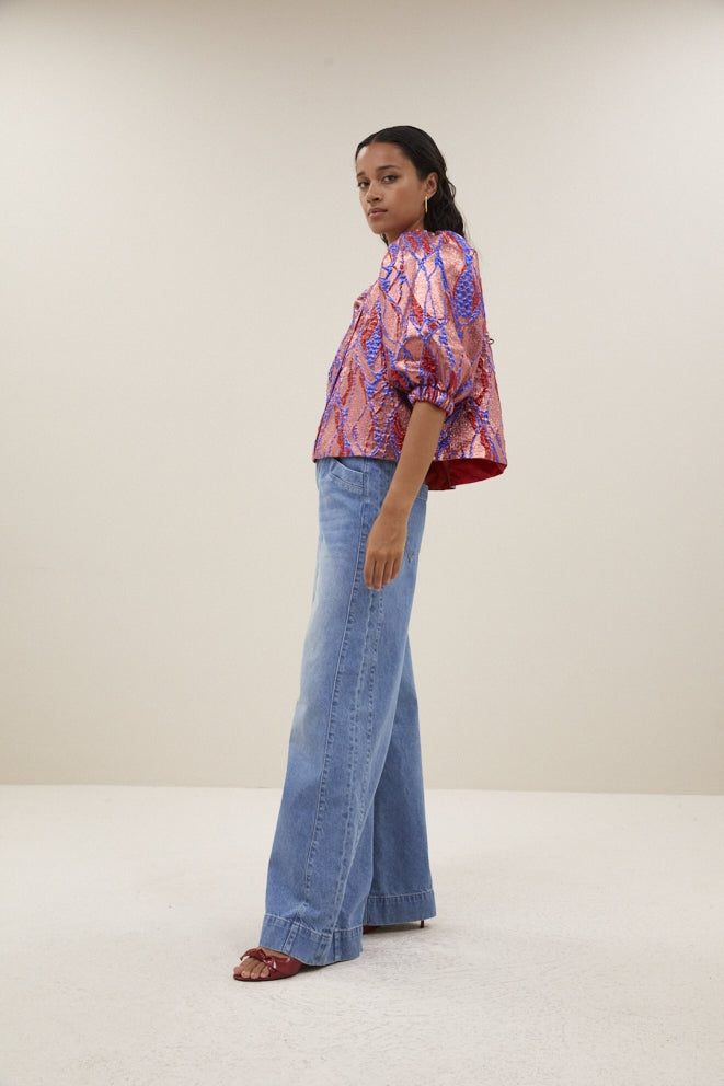 Blouses korte mouw roze by-bar