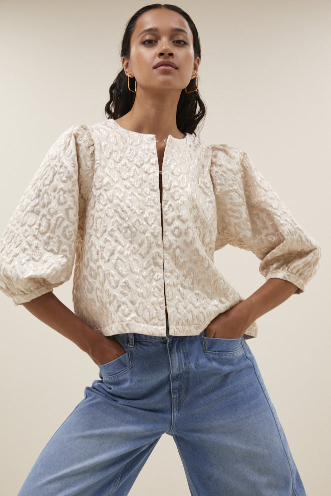 Blouses korte mouw beige by-bar