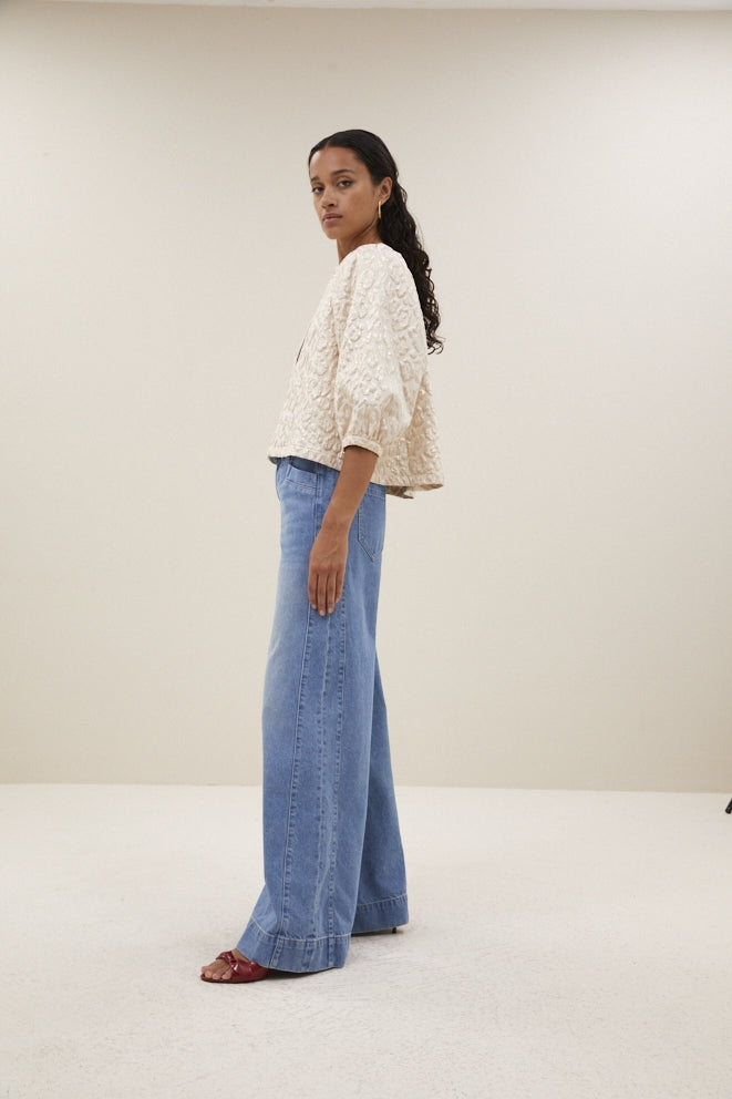 Blouses korte mouw beige by-bar