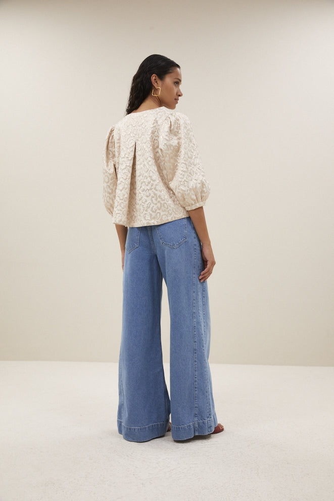 Blouses korte mouw beige by-bar