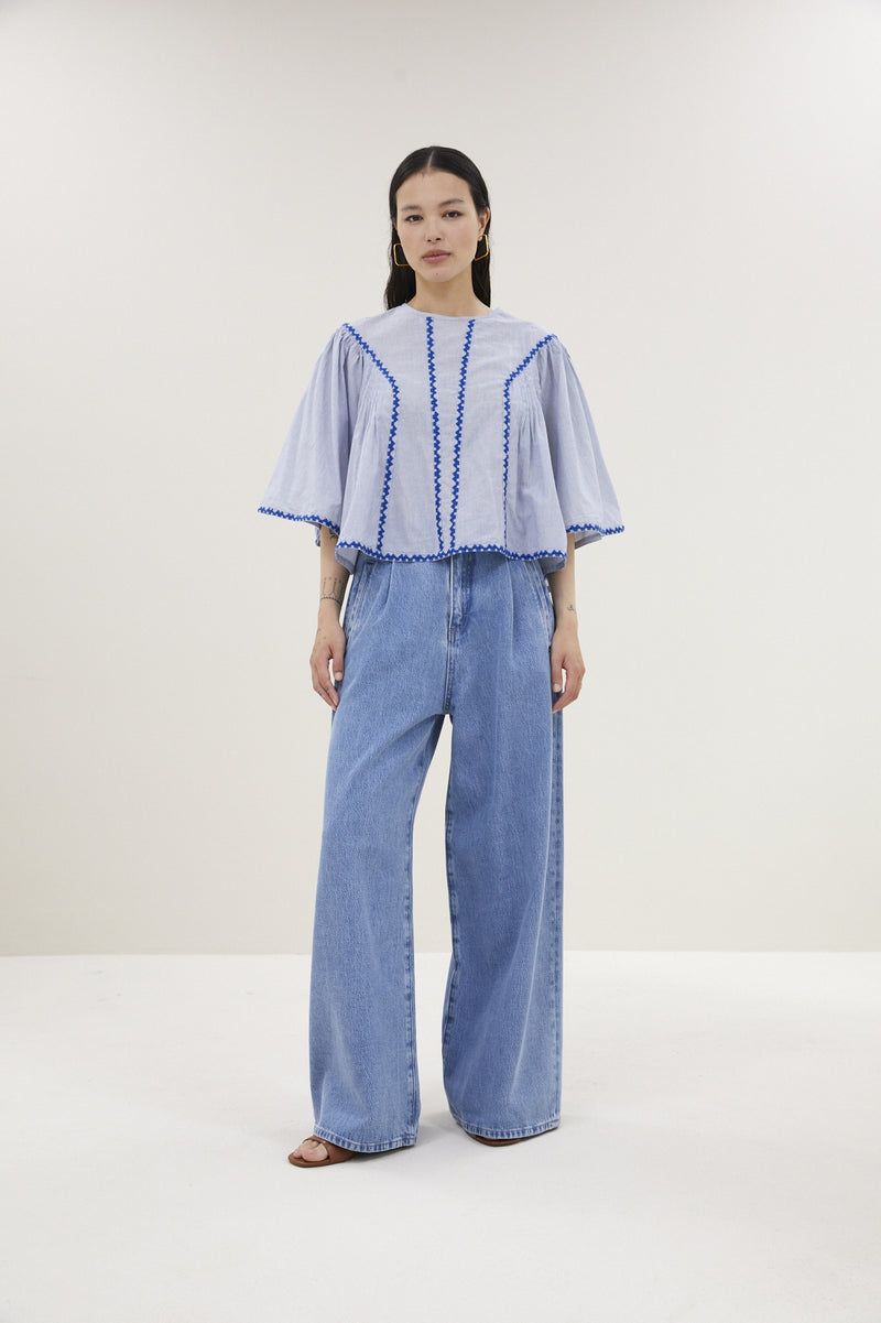 Blouses korte mouw blauw by-bar